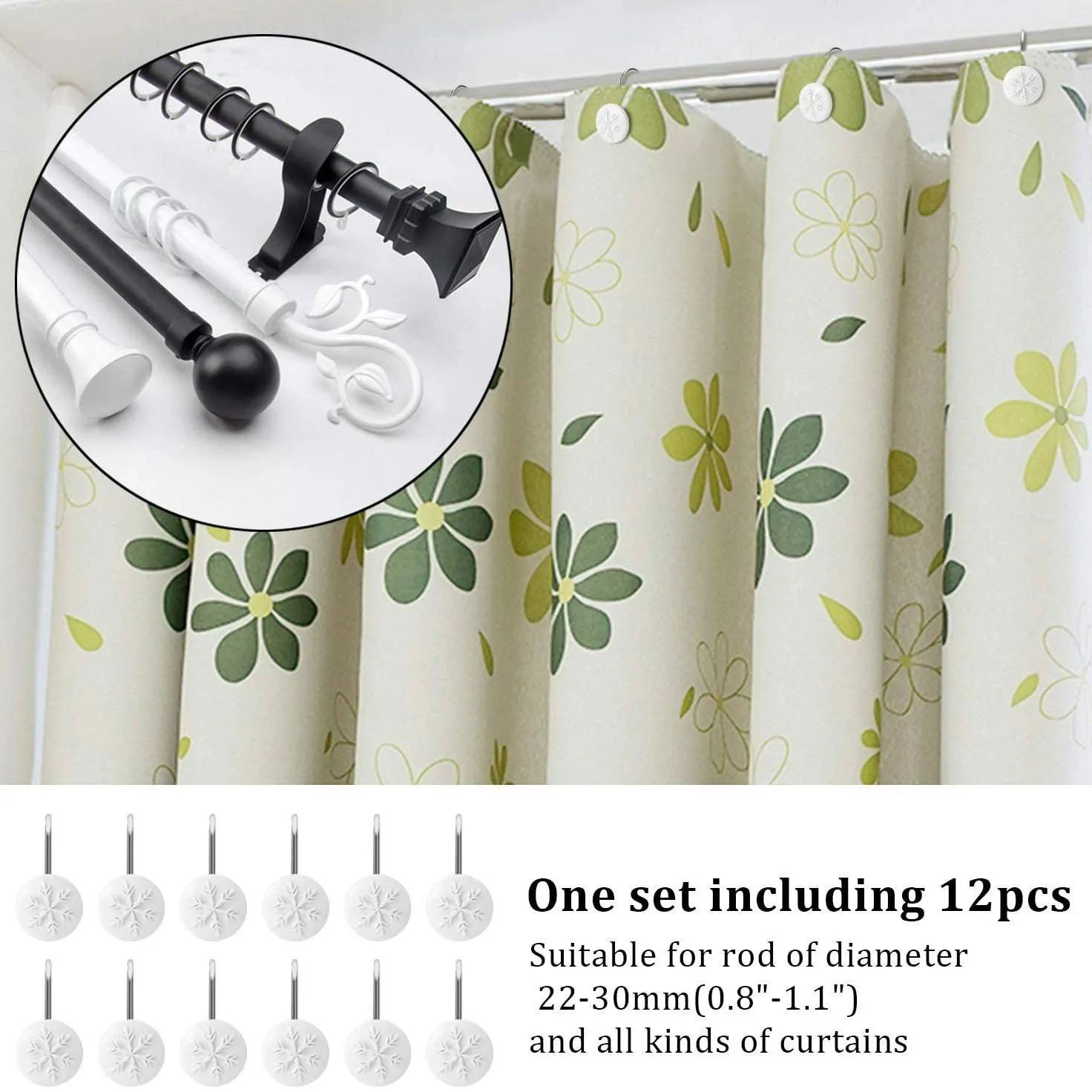 12-Piece: Snowflake Anti-Rust Round Shower Curtain Hooks for Home Bathroom Decor