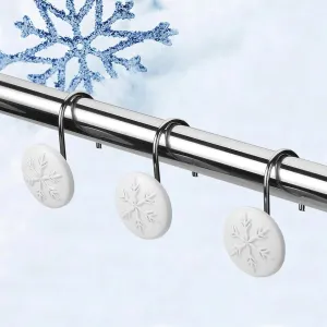 12-Piece: Snowflake Anti-Rust Round Shower Curtain Hooks for Home Bathroom Decor