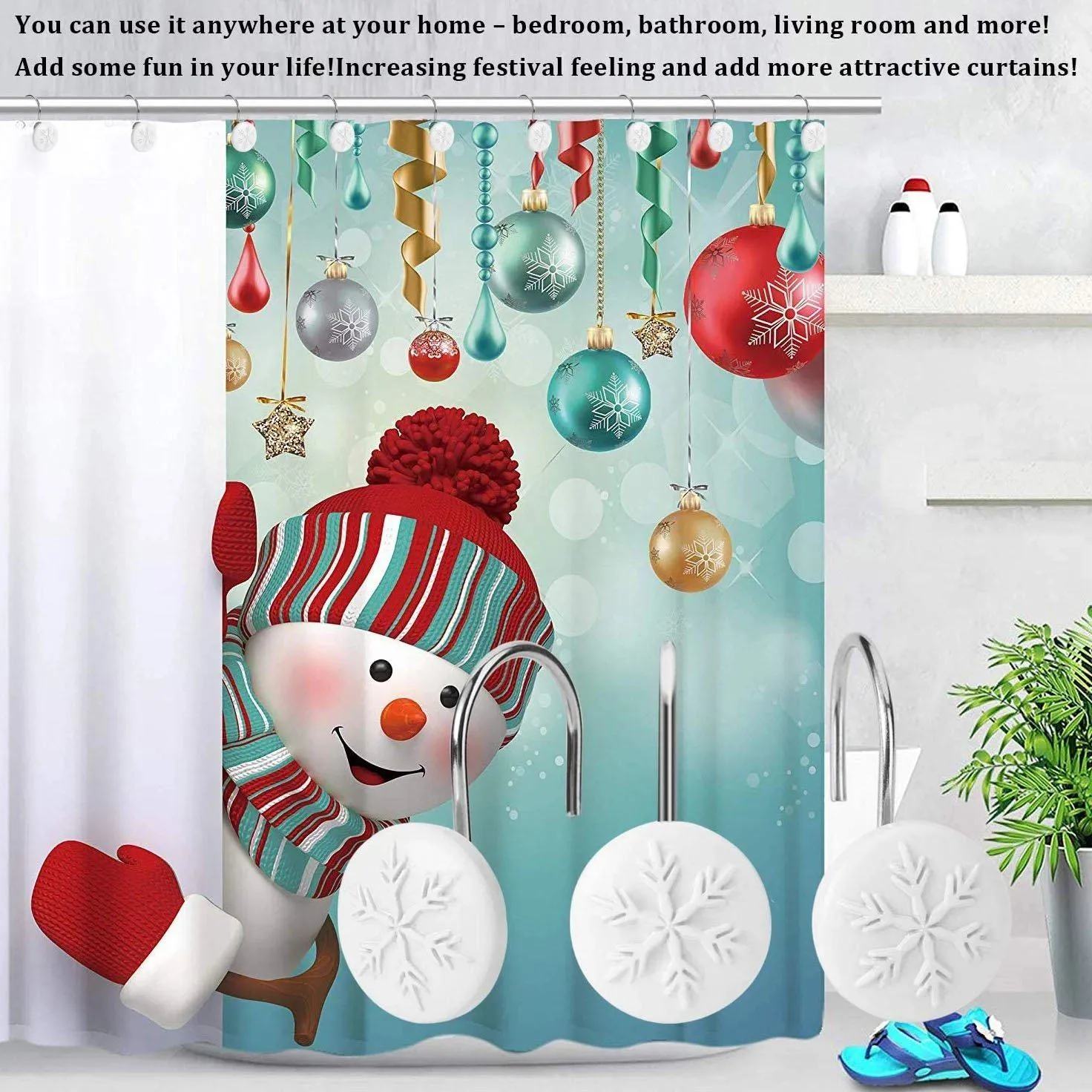 12-Piece: Snowflake Anti-Rust Round Shower Curtain Hooks for Home Bathroom Decor