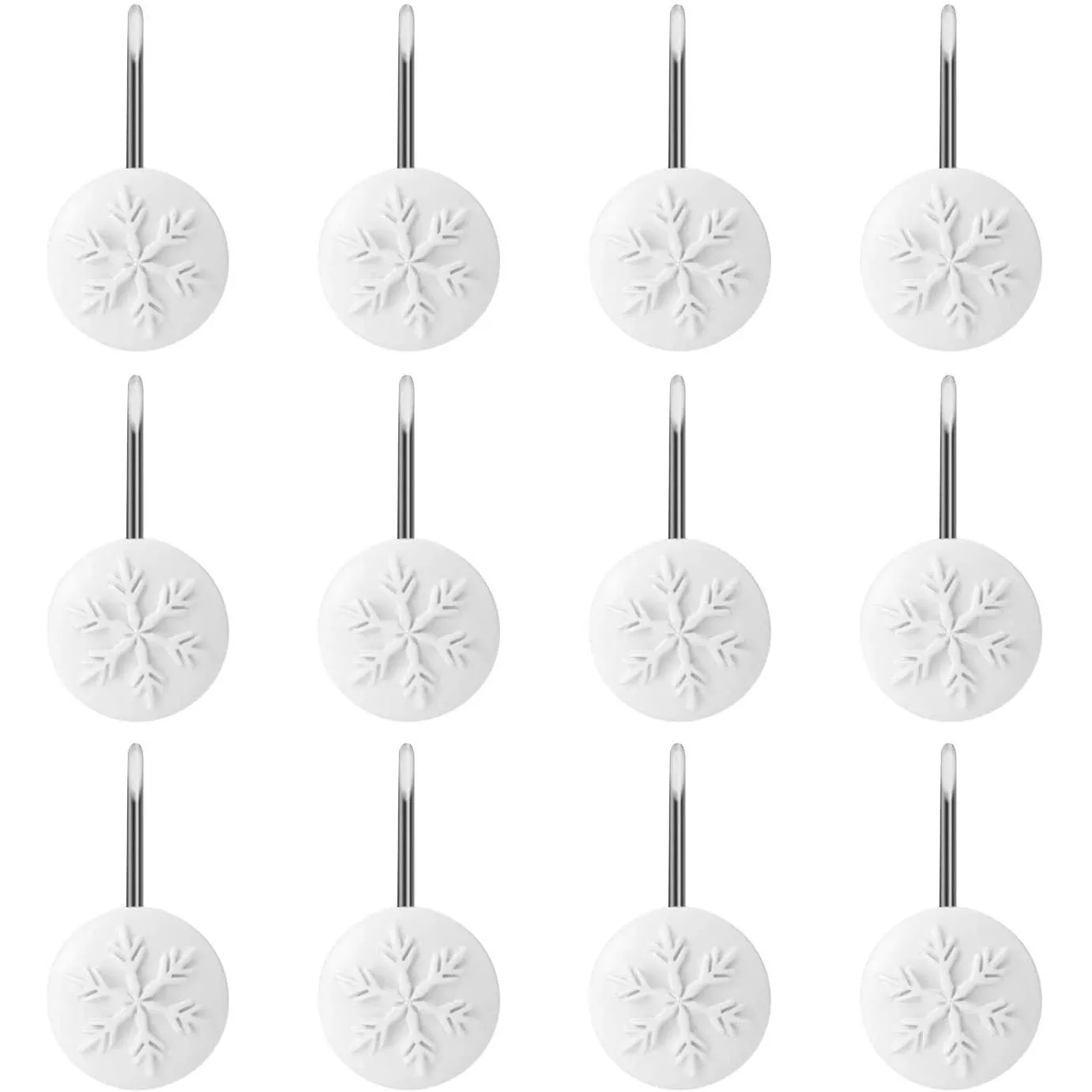 12-Piece: Snowflake Anti-Rust Round Shower Curtain Hooks for Home Bathroom Decor