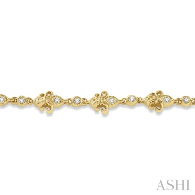 1/3 Ctw Fleur De Lis Round Cut Diamond Link Bracelet in 10K Yellow Gold