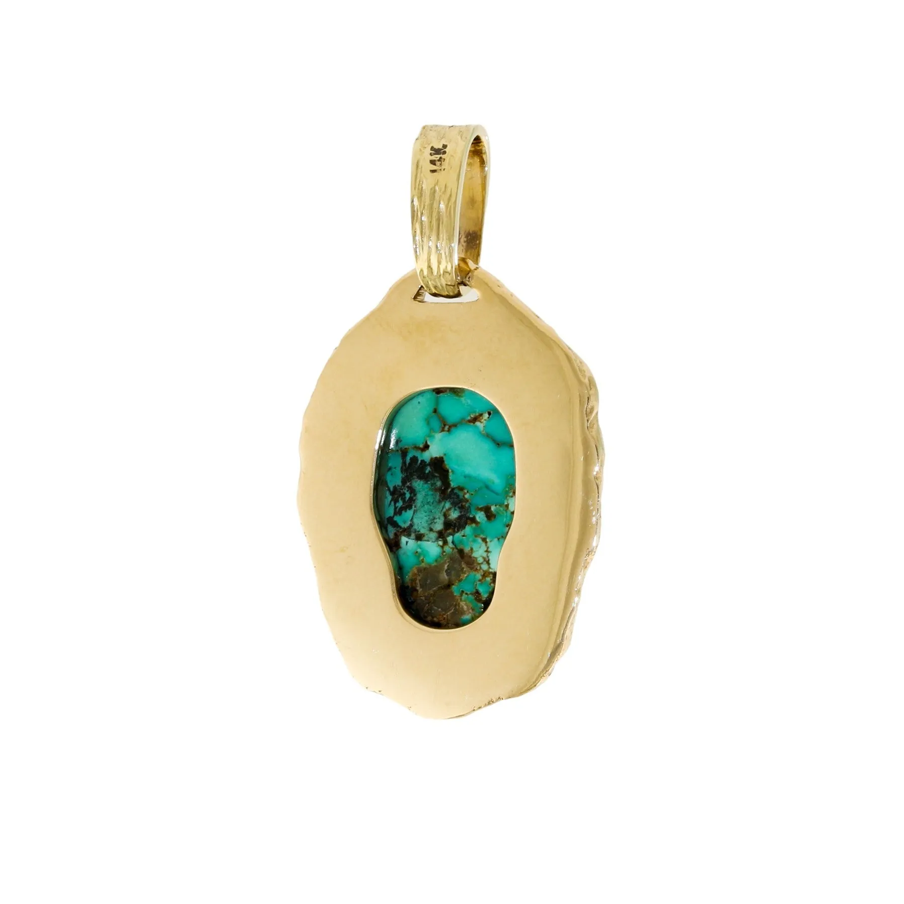 14k Gold x Carved "Lee Downey" Turquoise Skull Pendant