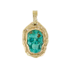 14k Gold x Carved "Lee Downey" Turquoise Skull Pendant