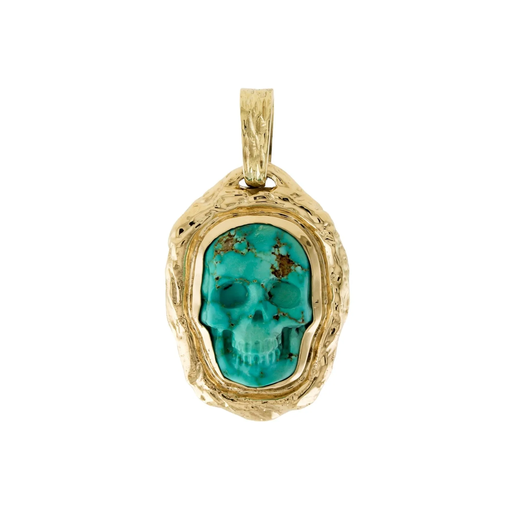 14k Gold x Carved "Lee Downey" Turquoise Skull Pendant