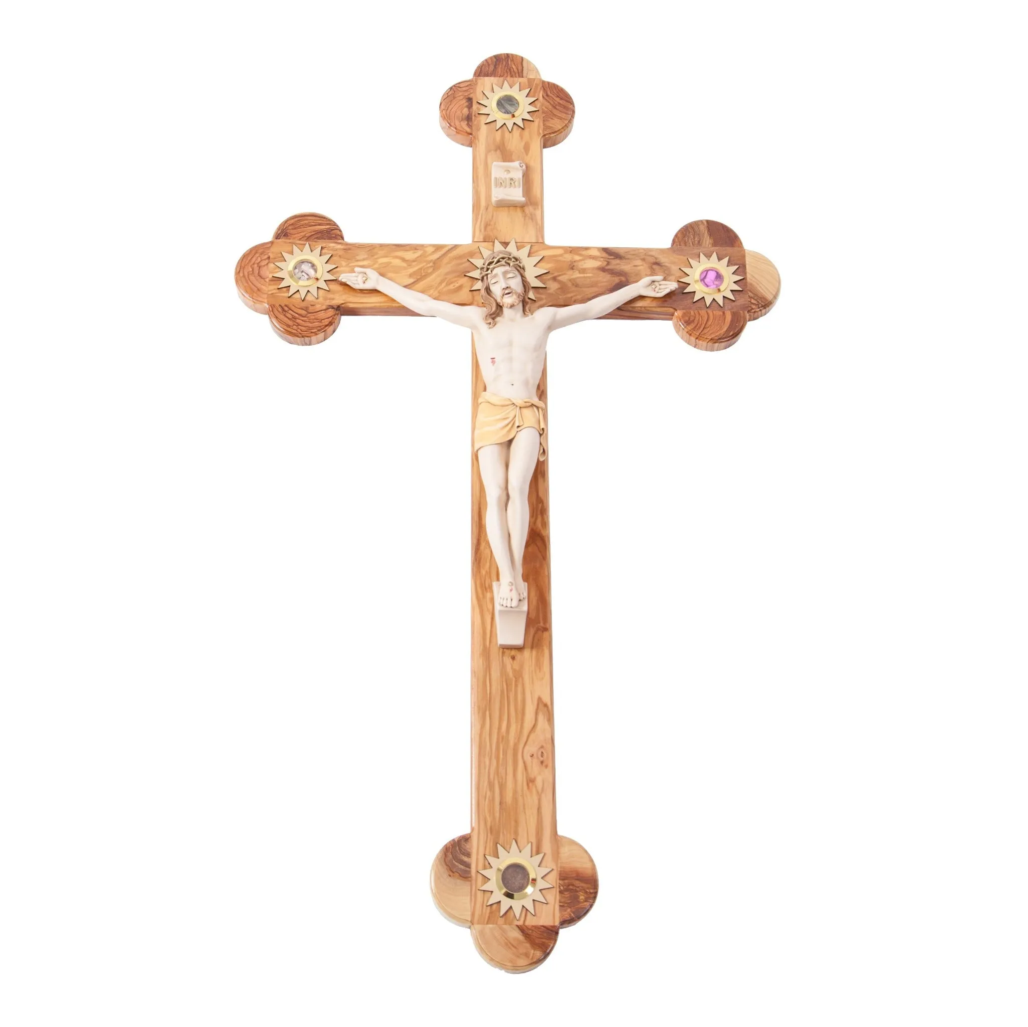 23.2" Crucifix, Budded Cross, 5 Holy Land Essences (Stone Resin Corpus)