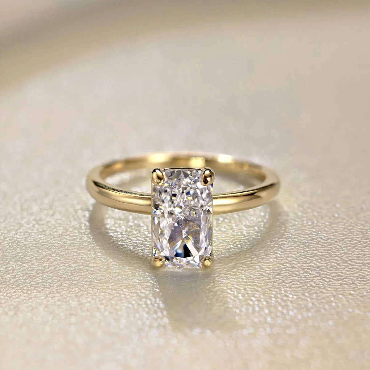 3 Carat Elongated Radiant Cut Solitaire Engagement Ring - Gold