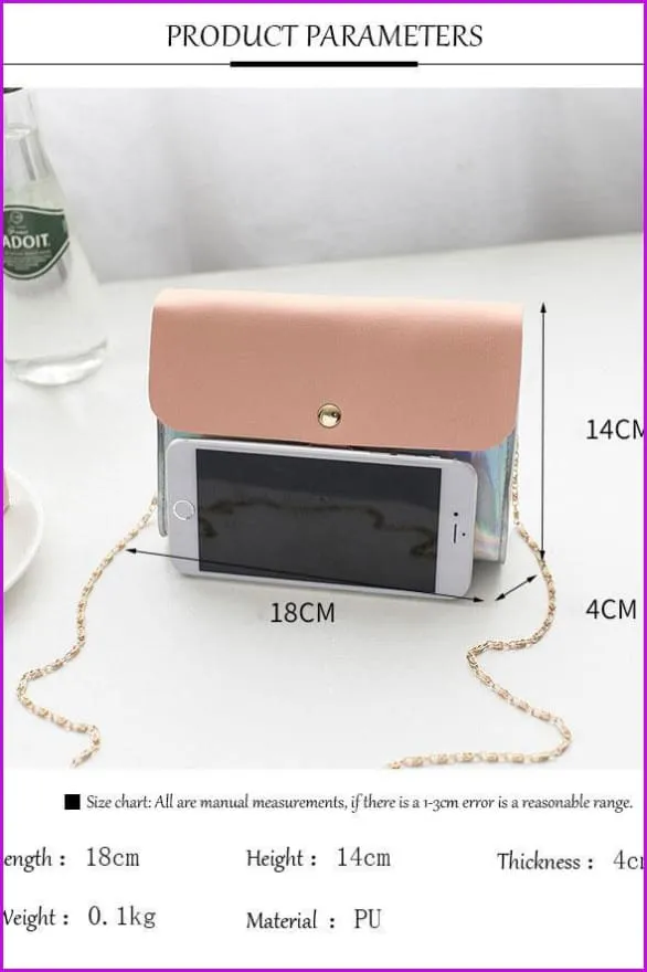 5 Colors Hologram Chain Cross Body Bag F679