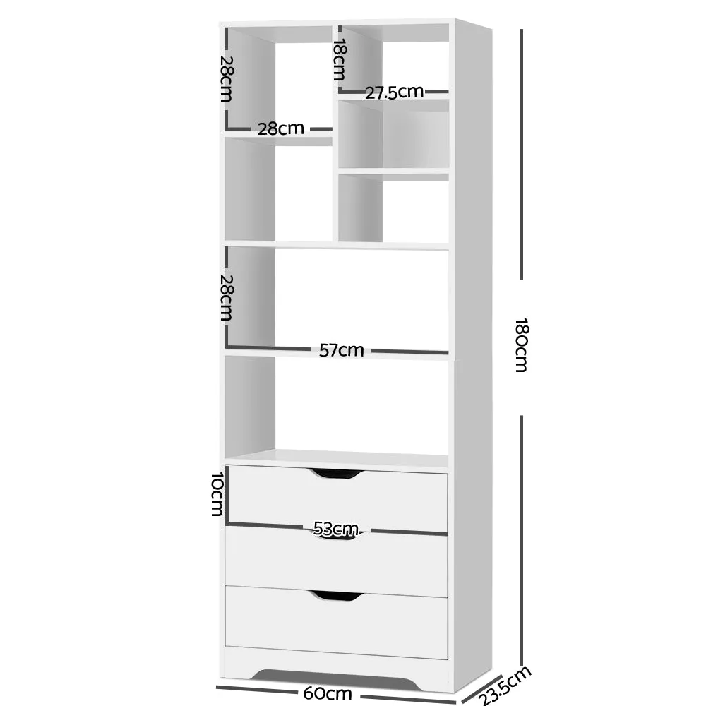 7-Shelf Bookshelf with Drawers, Anti-Scratch Feet - Artiss