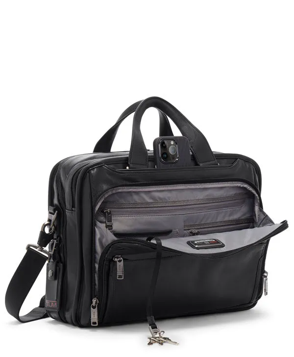 ALPHA 3 LEATHER ORGANIZER BRIEF - BLACK