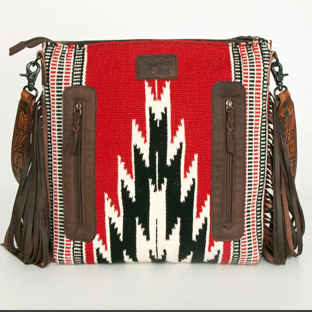 American Darling Red/Black/White Fringe Crossbody