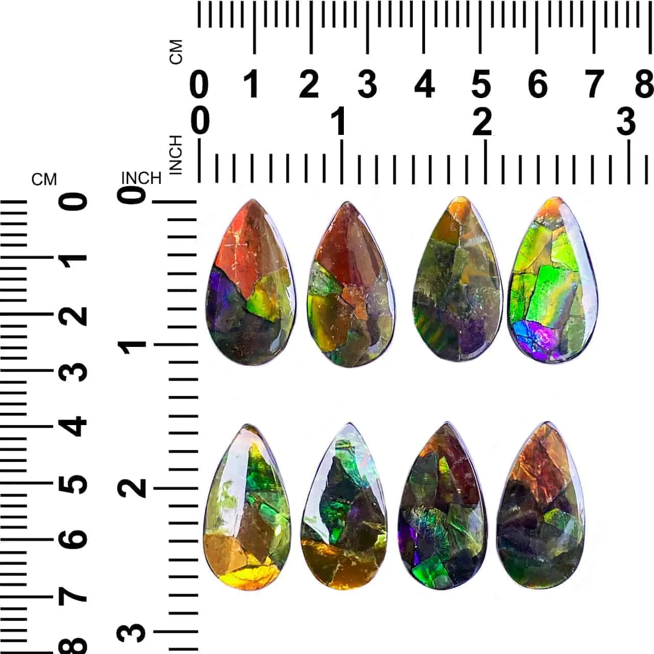 Ammolite Pear Cabochons 30mm - 8 pieces