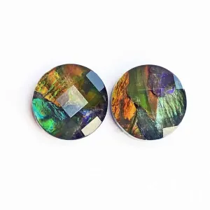 Ammolite Round Faceted Stones 14mm - 1 pair