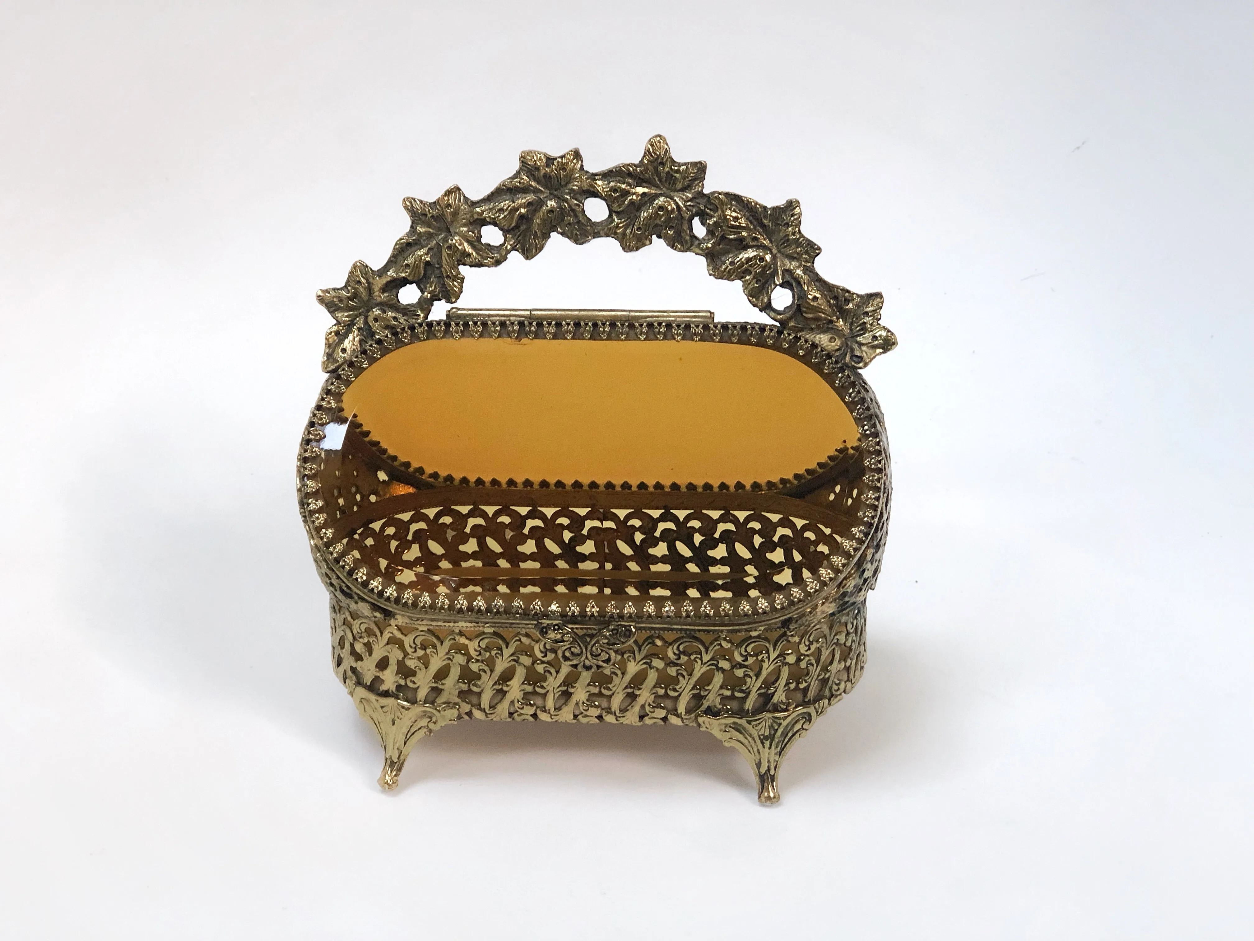 Antique Rare Amber Tinted Jewelry Box