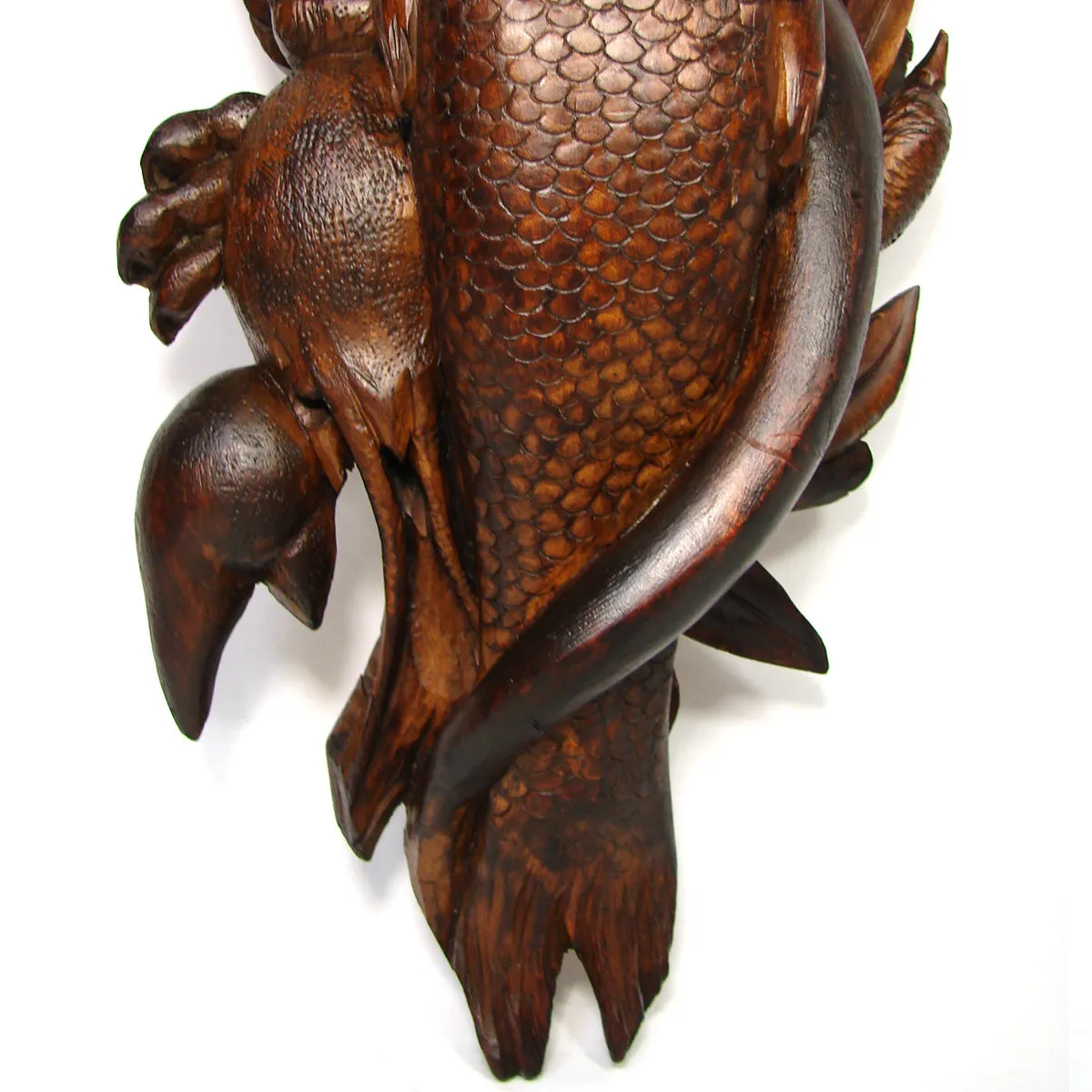 Antique Victorian to Edwardian Era Black Forest Style Carved 16.5” Plaque, Maritime Fish Theme