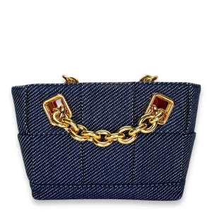 Arco Chain Blue Shoulder Bag in Denim, Gold hardware