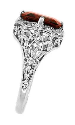 Art Deco Flowers and Leaves Almandine Garnet Filigree Ring in Sterling Silver