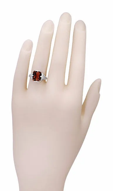 Art Deco Flowers and Leaves Almandine Garnet Filigree Ring in Sterling Silver