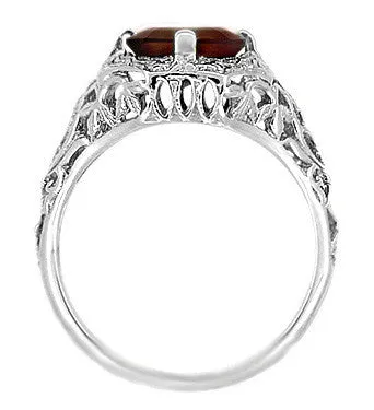 Art Deco Flowers and Leaves Almandine Garnet Filigree Ring in Sterling Silver