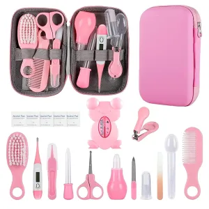 Baby Grooming Kit, Infant Safety Care Set with Hair Brush Comb Nail Clipper Nasal Aspirator,Baby Essentials Kit for Newborn Girls Boys (Pink baby grooming kit) Pink Baby Grooming Kit