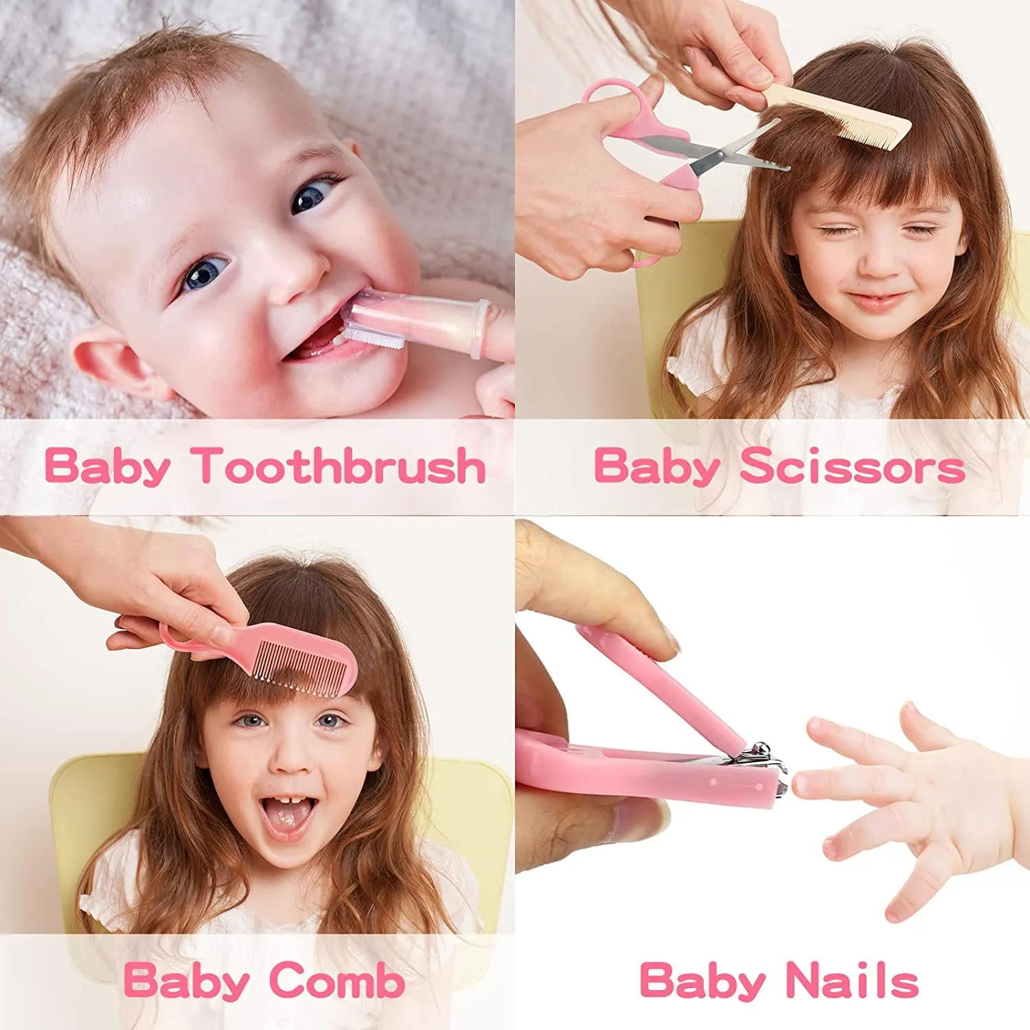 Baby Grooming Kit, Infant Safety Care Set with Hair Brush Comb Nail Clipper Nasal Aspirator,Baby Essentials Kit for Newborn Girls Boys (Pink baby grooming kit) Pink Baby Grooming Kit