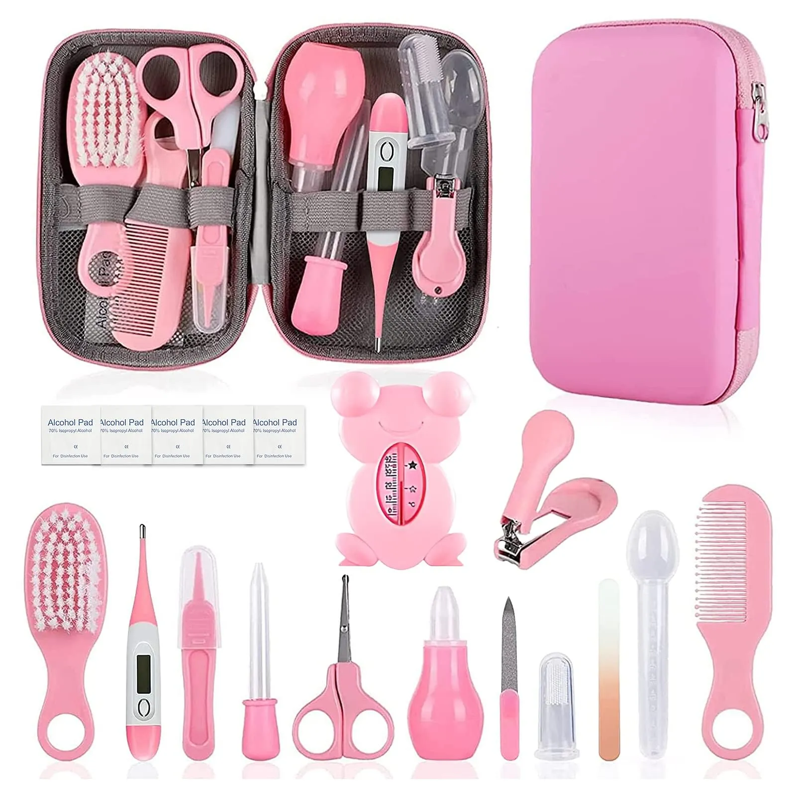 Baby Grooming Kit, Infant Safety Care Set with Hair Brush Comb Nail Clipper Nasal Aspirator,Baby Essentials Kit for Newborn Girls Boys (Pink baby grooming kit) Pink Baby Grooming Kit