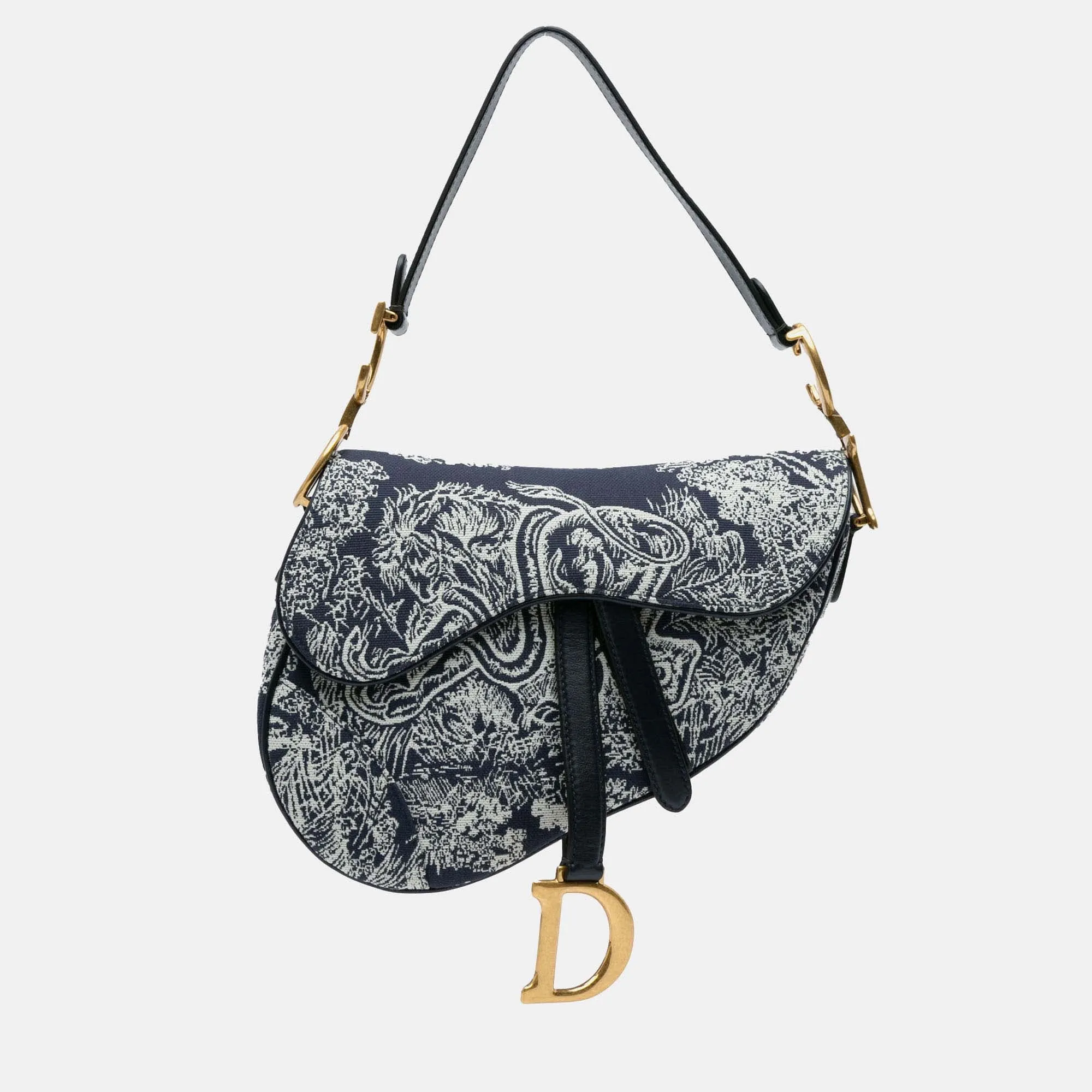 Blue Canvas Medium Toile De Jouy Saddle Bag