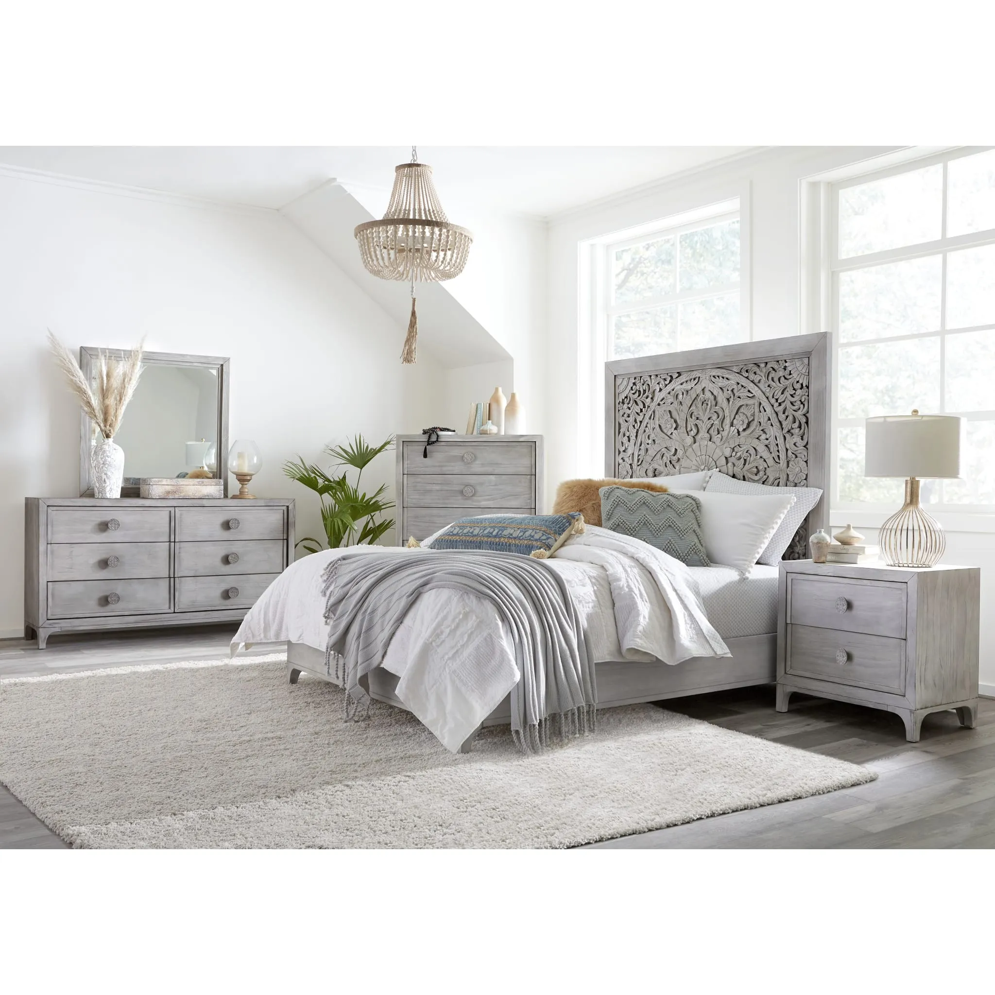 Boho Chic Five-Drawer Chest in Washed White (2024)