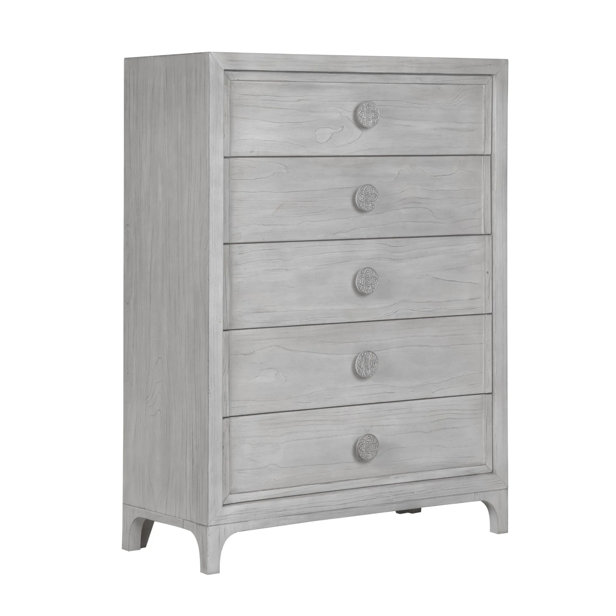 Boho Chic Five-Drawer Chest in Washed White (2024)