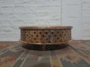 Bristol Wooden Carved Round Coffee Table Natural 80 x 80 x 30 cm