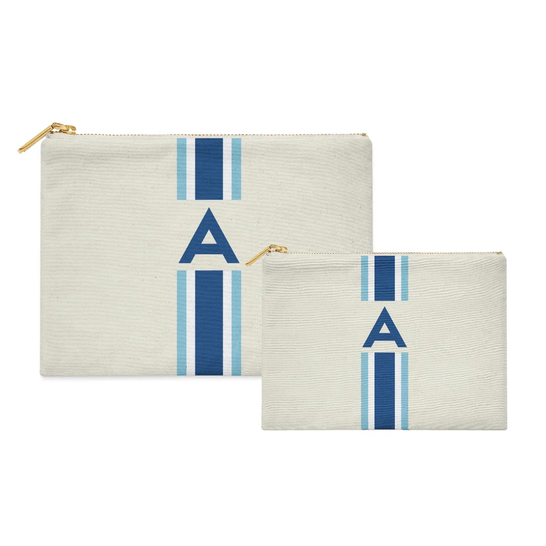 Bundle - Stripe Flat Zip Pouch - Navy Blue