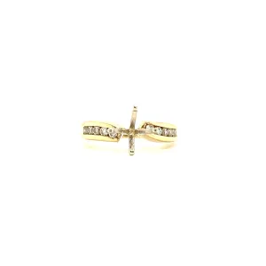 Bypass Ring Setting with Ten Side Diamonds in 14K Yellow Gold