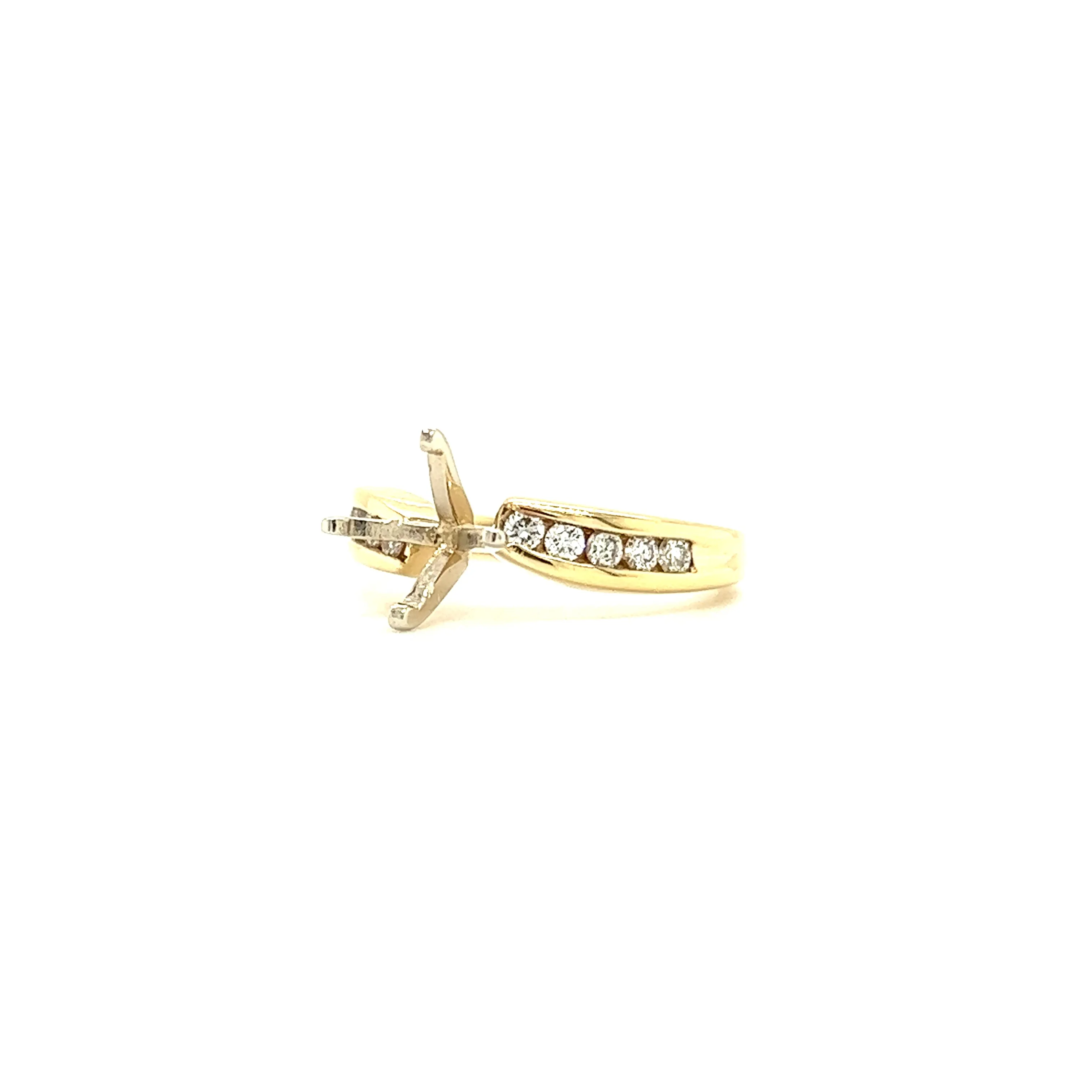 Bypass Ring Setting with Ten Side Diamonds in 14K Yellow Gold