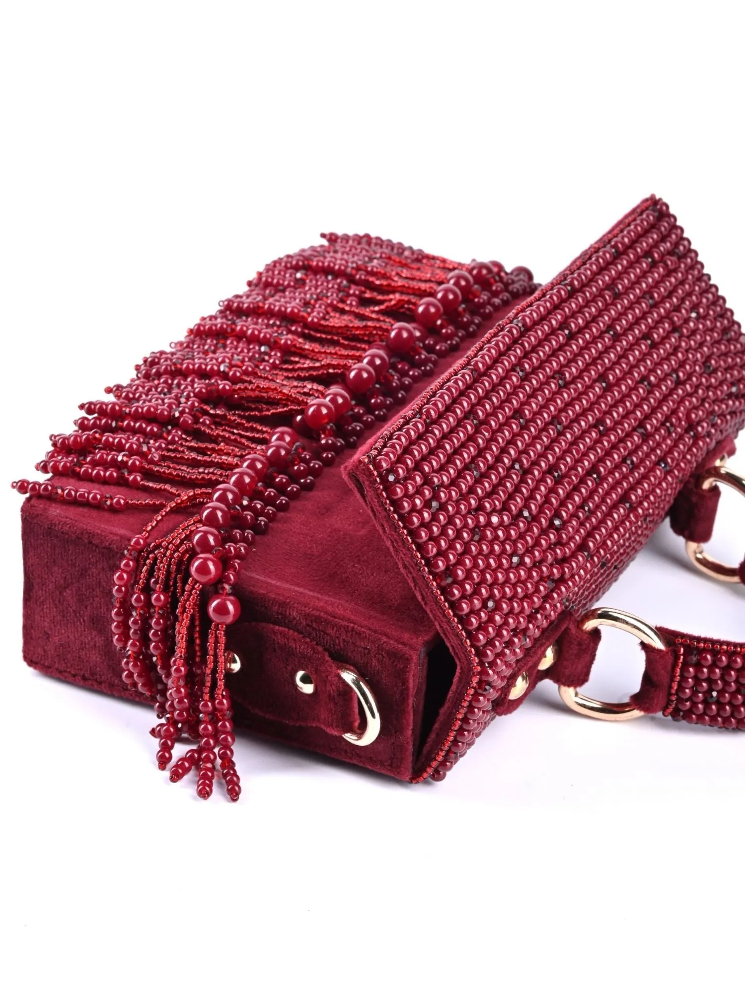 Cally Maroon Suede Embellished Box Bag