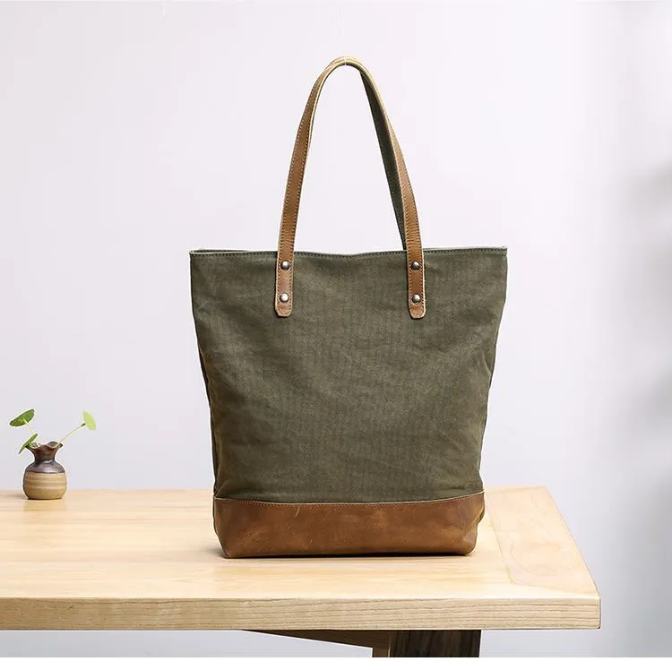 Canvas Leather Mens Womens 15" Gray Tote Bag Handbag Tote Bag Shoulder Bag Tote Purse For Men