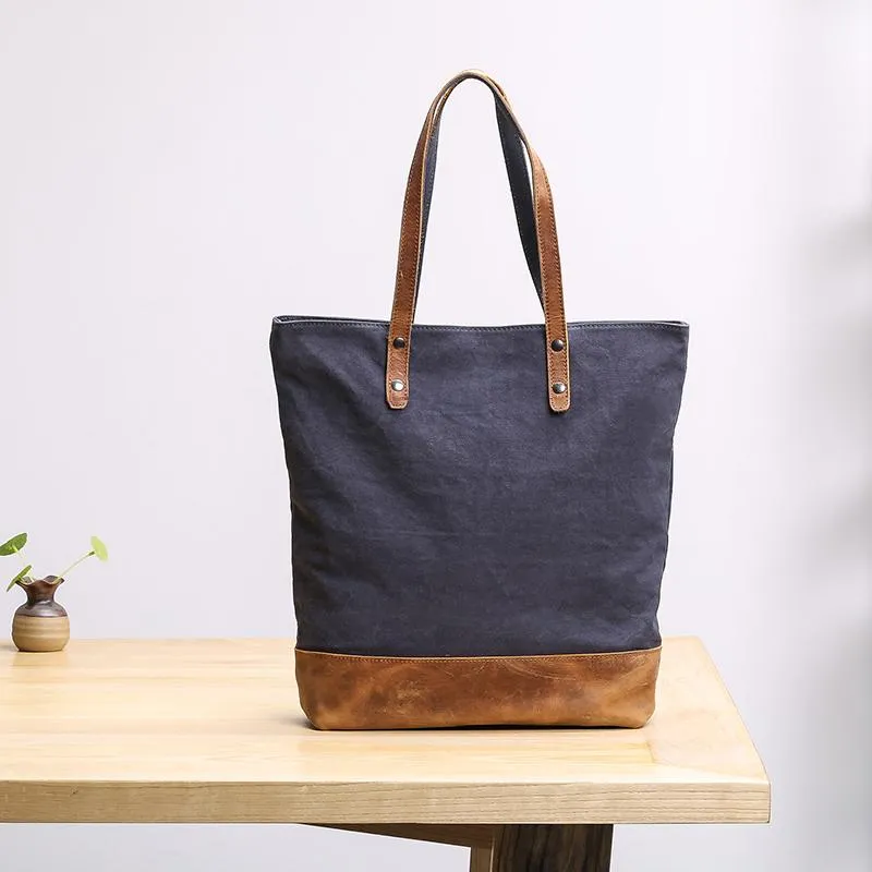 Canvas Leather Mens Womens 15" Gray Tote Bag Handbag Tote Bag Shoulder Bag Tote Purse For Men