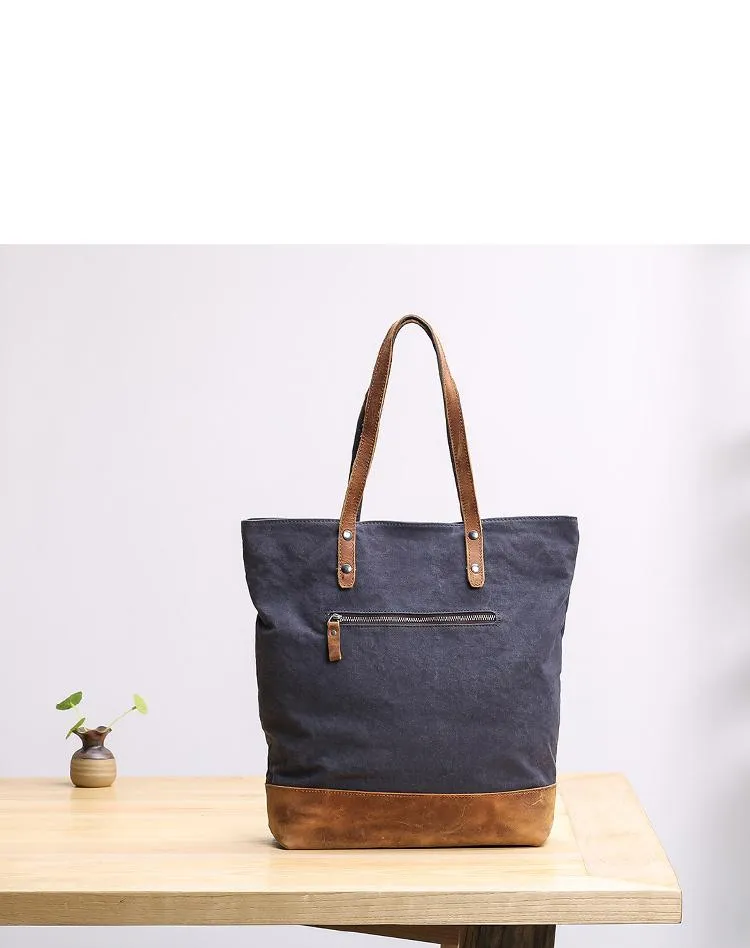 Canvas Leather Mens Womens 15" Gray Tote Bag Handbag Tote Bag Shoulder Bag Tote Purse For Men