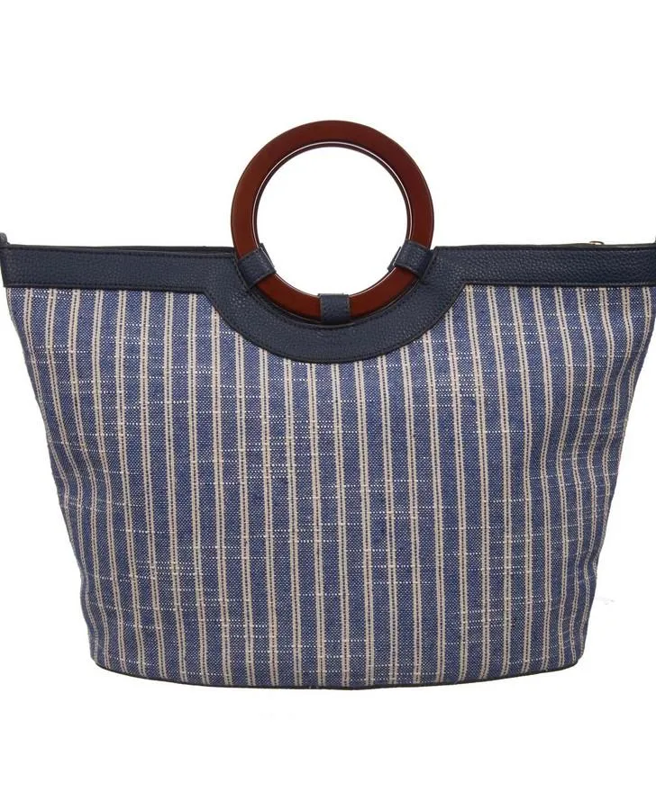 Canvas Stripe Ring Handle Grab Bag