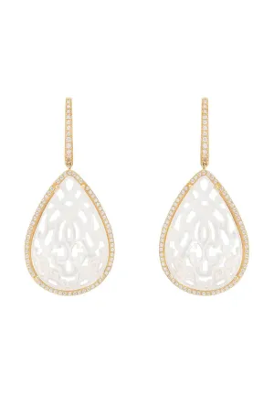 Carved Mother Of Pearl Drop Earrings Gold