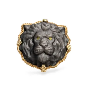 Carved Obsidian Lion Ring