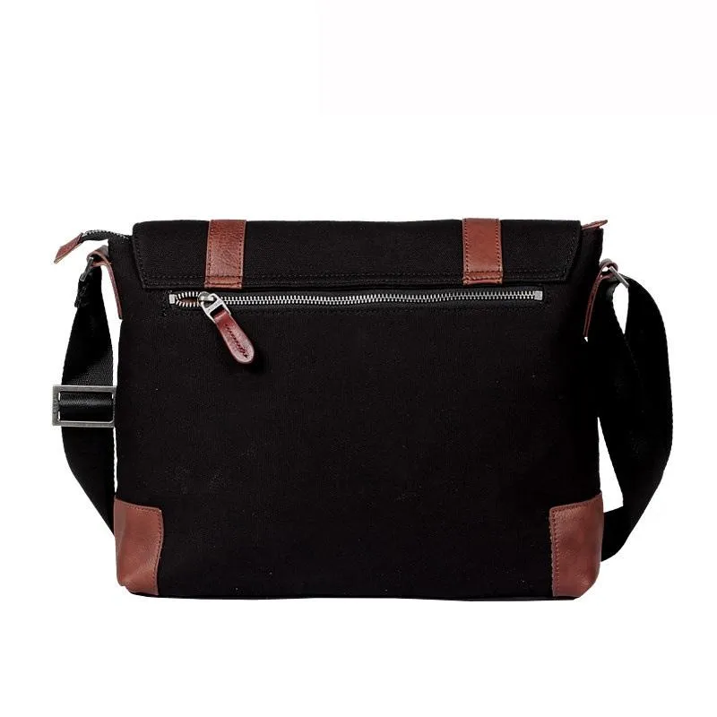 Casual Canvas Leather Mens Khaki Side Bag Messenger Bag Black Canvas Courier Bag for Men