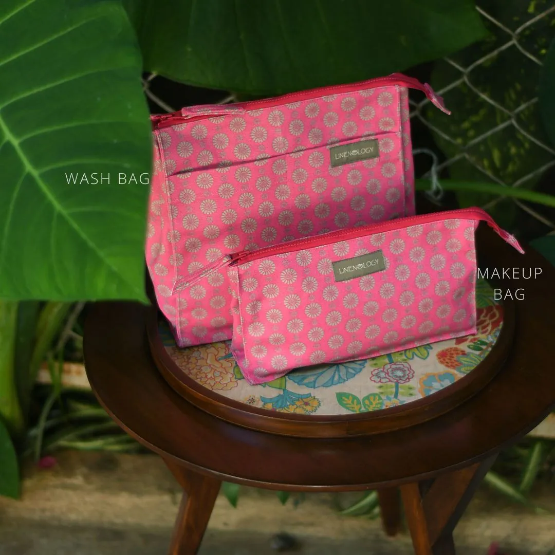 Combo -Wash Bag Tall & Makeup Bag Big - Geo Pink Flambé