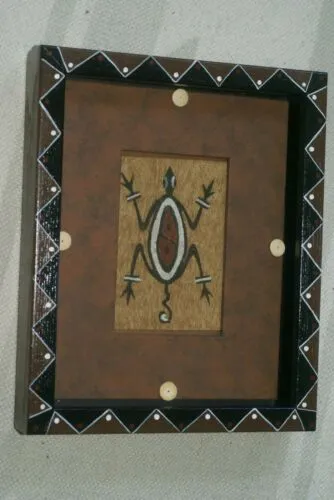 CUSTOM FRAMED Rare Tapa Kapa Bark Cloth (Kapa in Hawaii), from Lake Sentani, Irian Jaya, Papua New Guinea. Hand painted with natural pigments by a Tribal Artist: Abstract Geometric Stylized Turtle Motifs 11" x 9" (DFBA5)