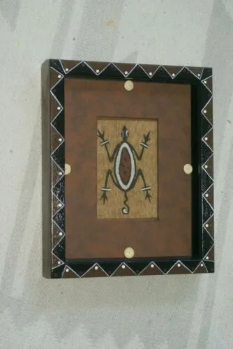 CUSTOM FRAMED Rare Tapa Kapa Bark Cloth (Kapa in Hawaii), from Lake Sentani, Irian Jaya, Papua New Guinea. Hand painted with natural pigments by a Tribal Artist: Abstract Geometric Stylized Turtle Motifs 11" x 9" (DFBA5)