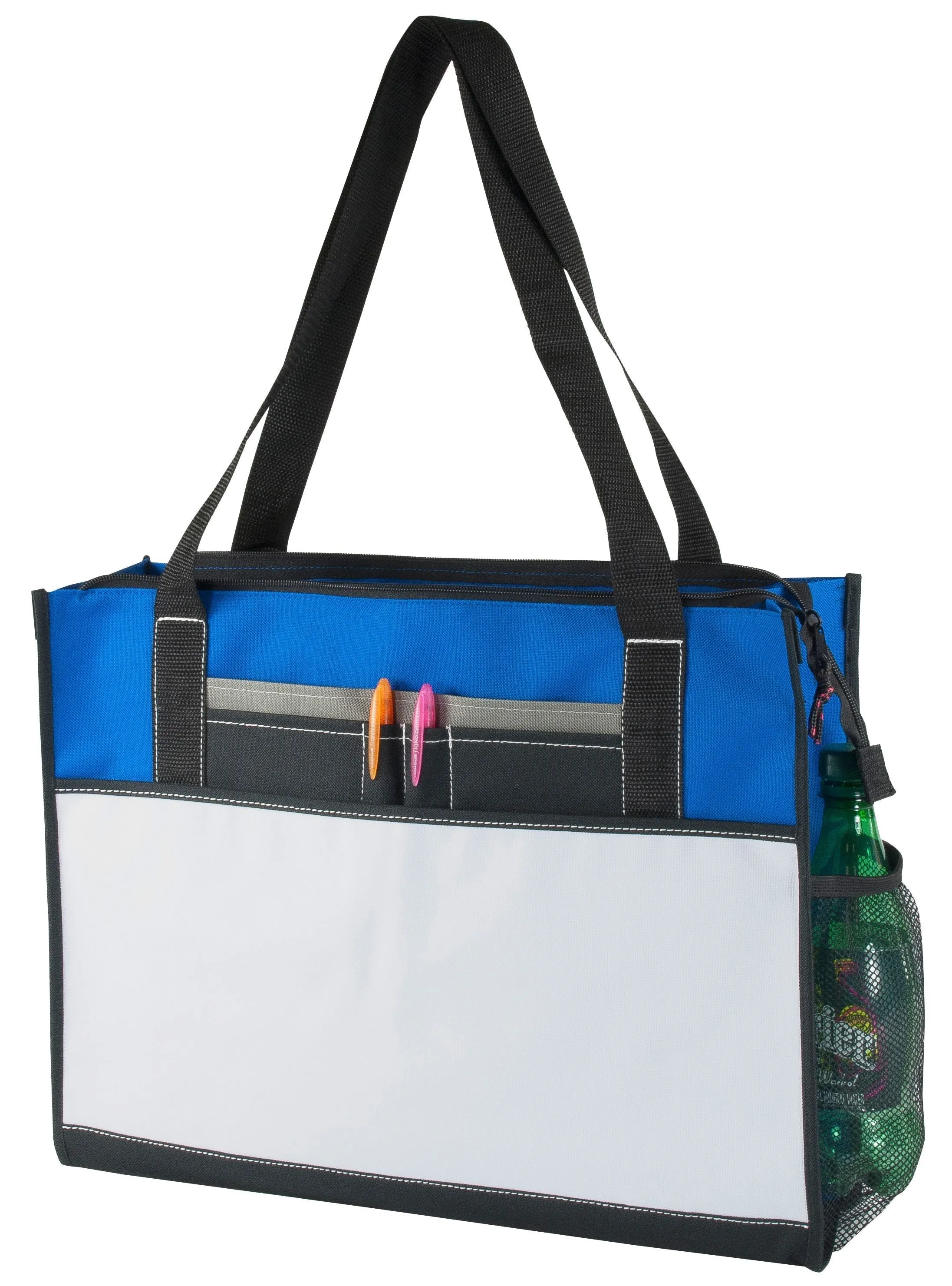 Custom Poly Zippered Tote Bag Front Slip Pocket With Organizer On Front