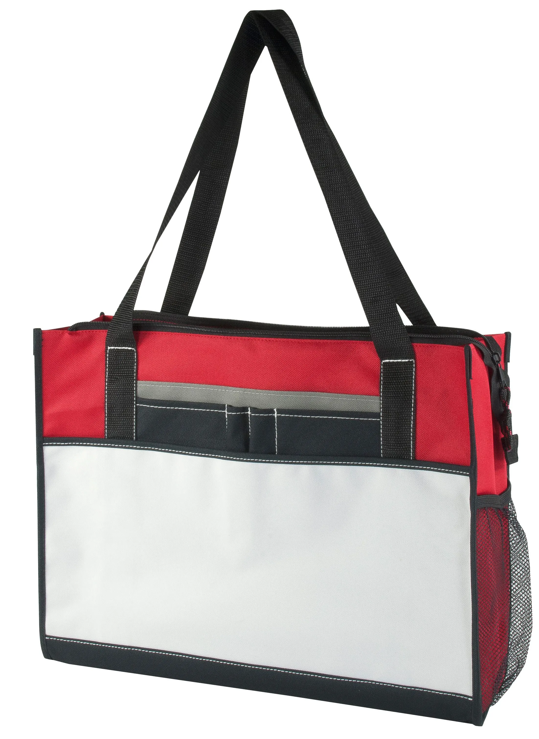 Custom Poly Zippered Tote Bag Front Slip Pocket With Organizer On Front