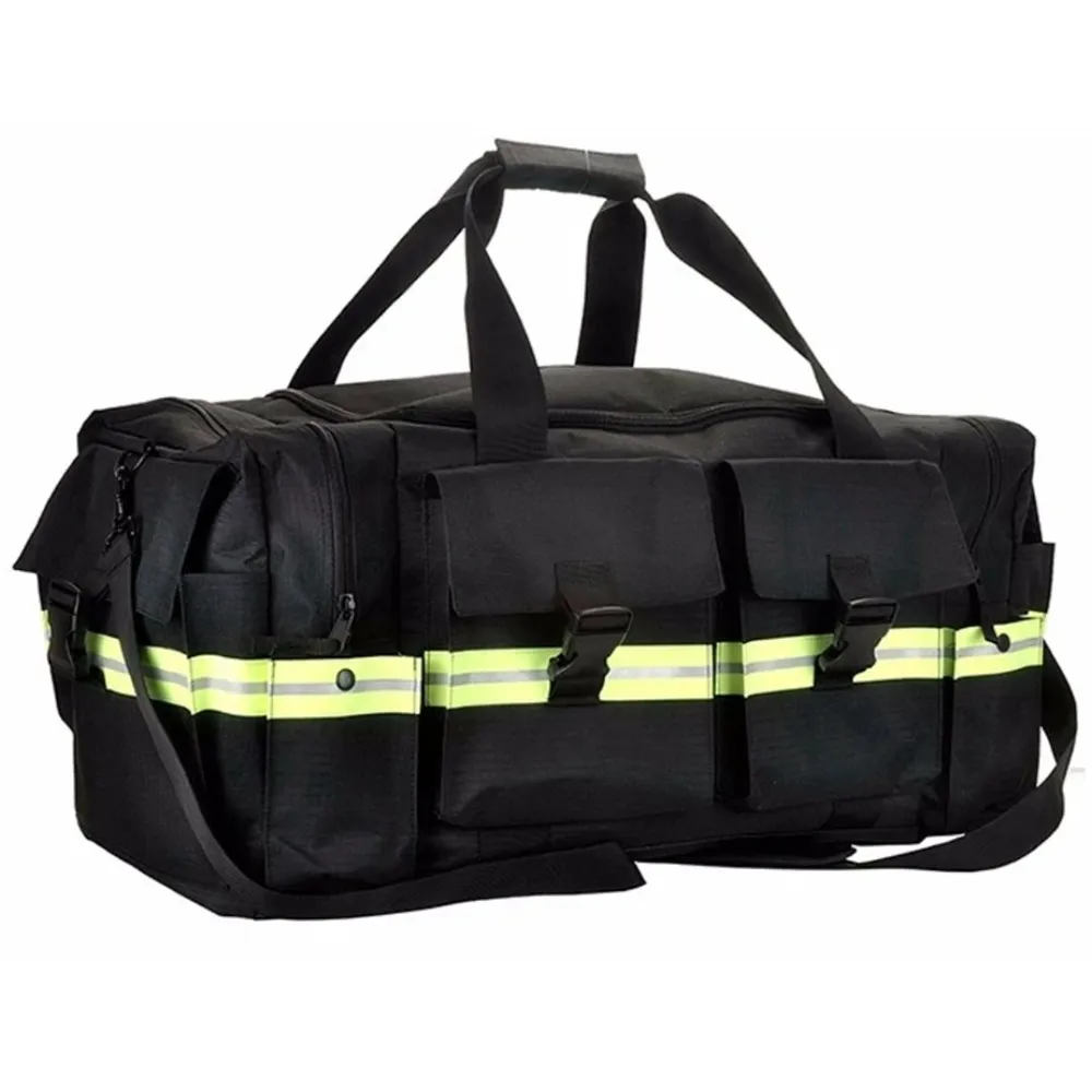 Customized Black Fire Station Duffel Bag with Star of Life Embroidery