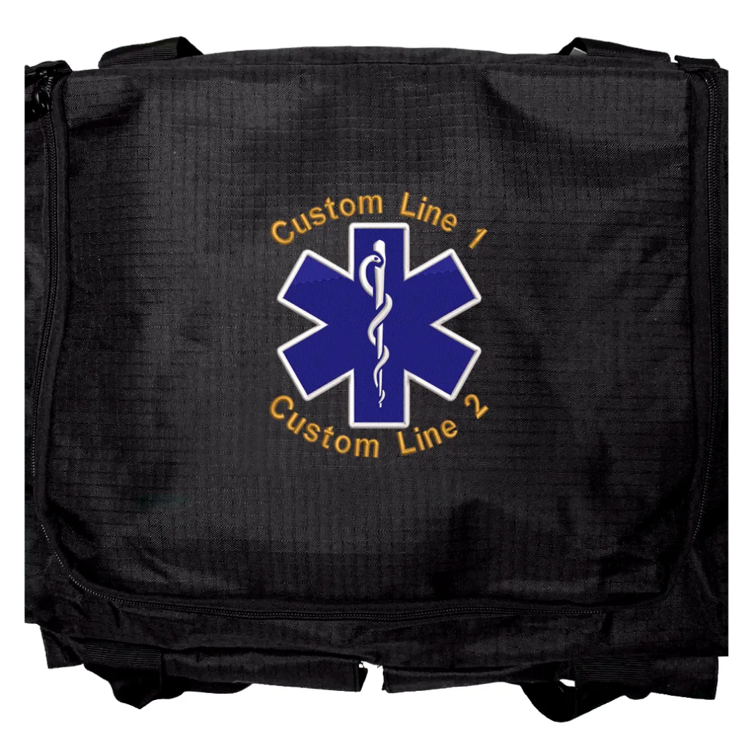 Customized Black Fire Station Duffel Bag with Star of Life Embroidery