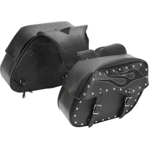 Diamond Plate 2pc Motorcycle Saddlebag Set&nbsp;with Flame Design