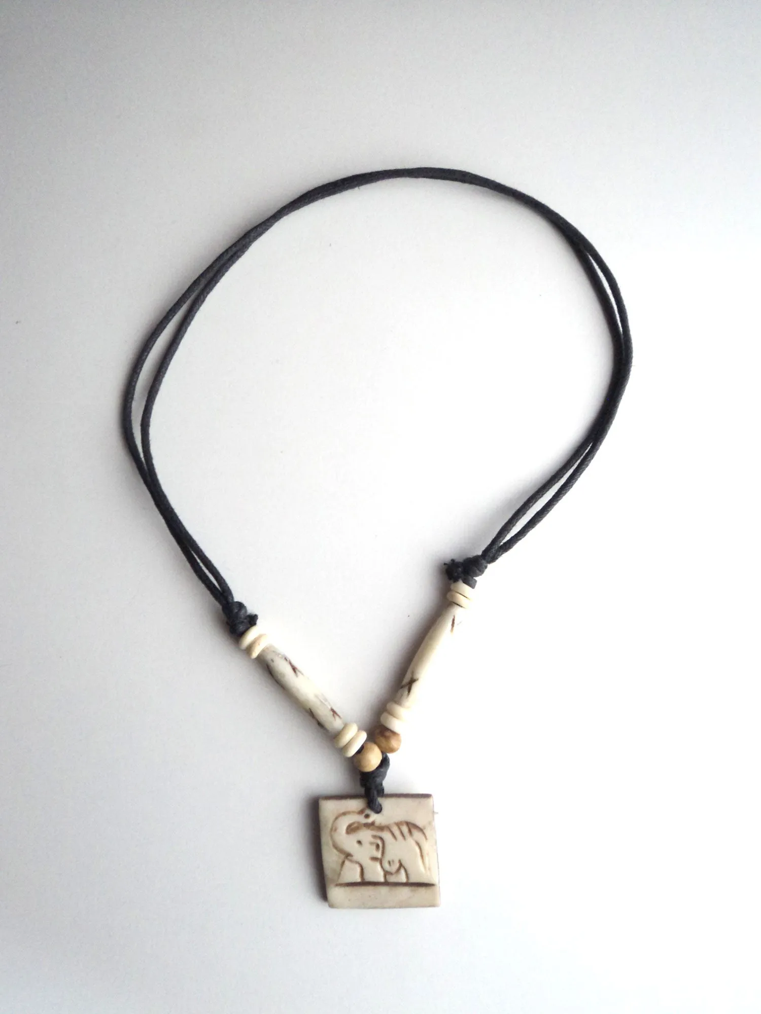 Elephant Carved Bone Pendant Necklace