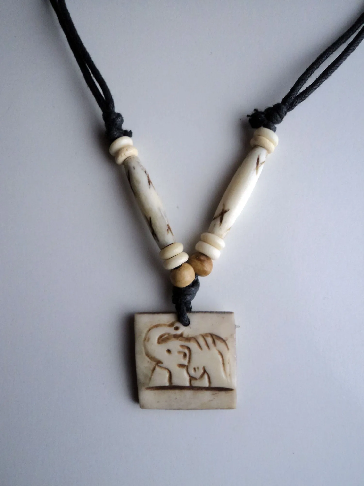 Elephant Carved Bone Pendant Necklace